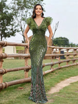 Sequin V-Neck Mermaid Gown – Elegant Evening & Prom
