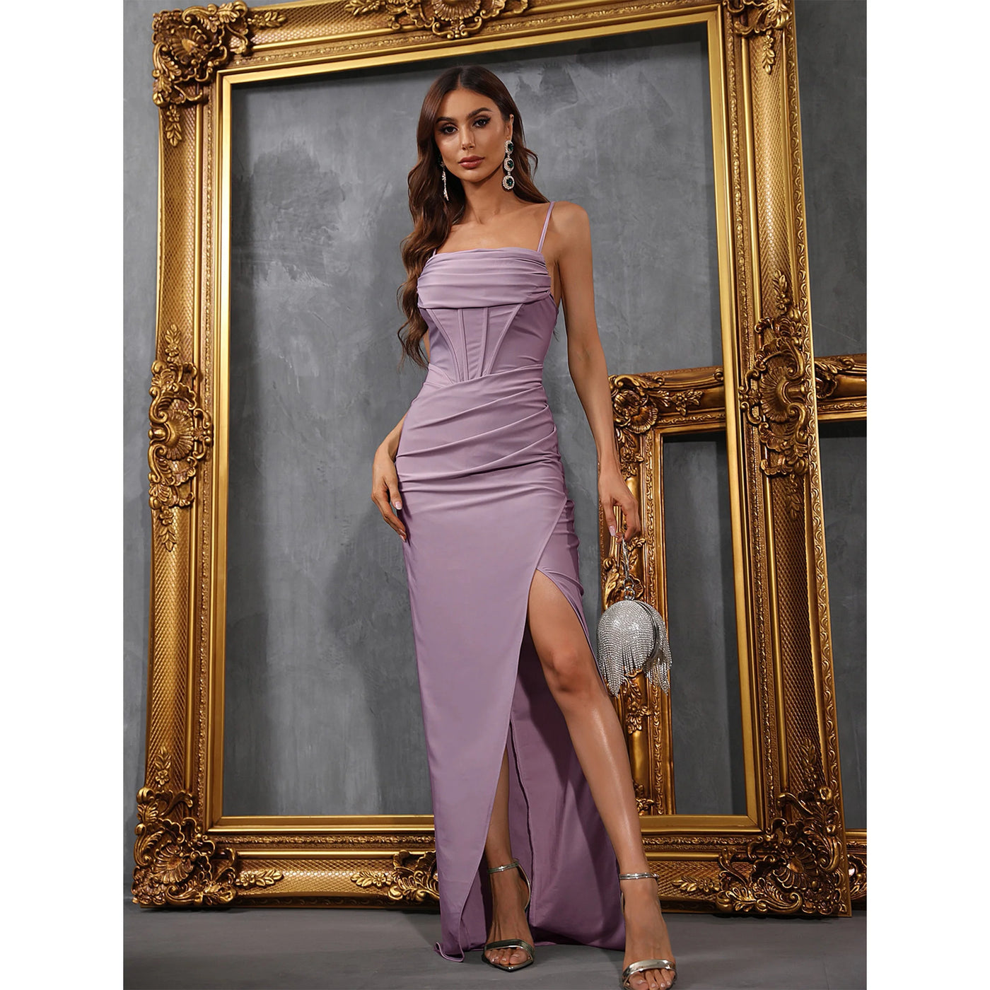 Sleeveless Chiffon Evening Gown – Side Slit & Gathered Bust