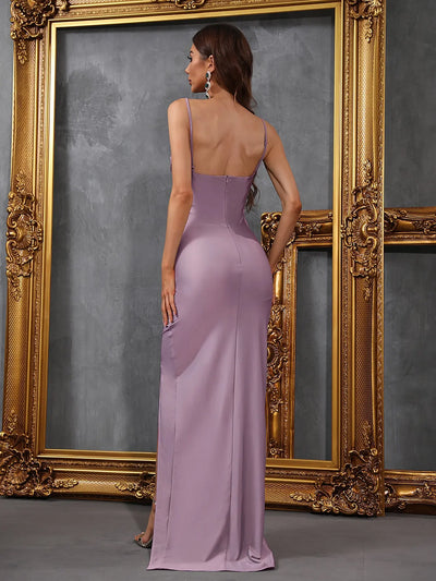 Sleeveless Chiffon Evening Gown – Side Slit & Gathered Bust