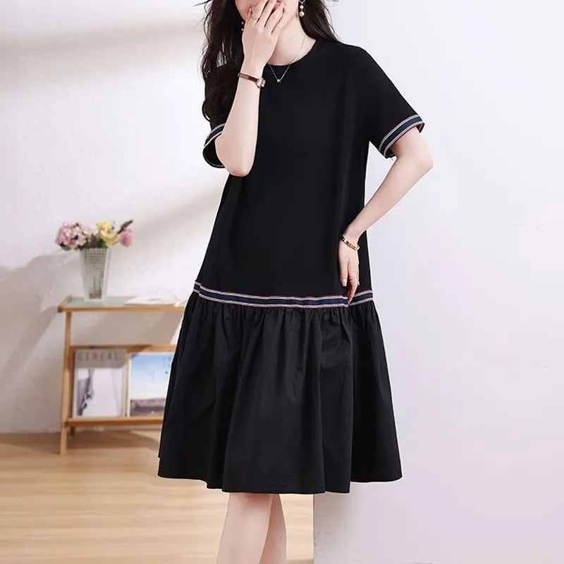 A-Line Short Sleeve Midi Dress – Casual Summer Style