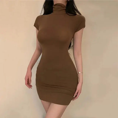 High Neck Short Sleeve Bodycon Dress – Club & Date Night Outfit