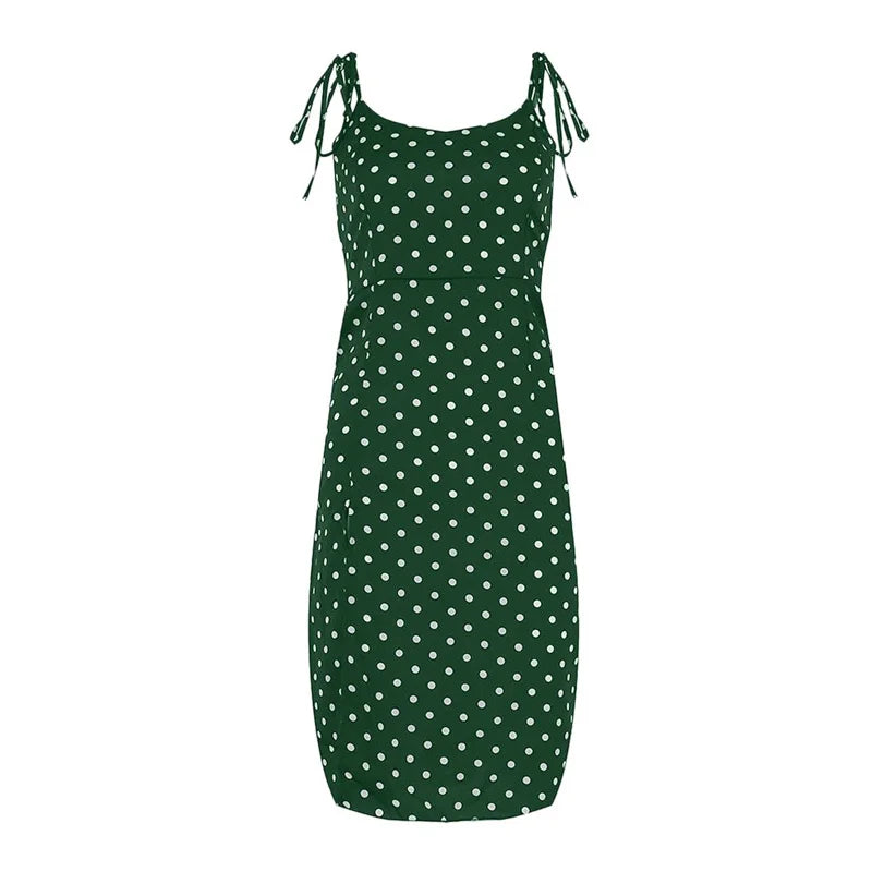 Polka Dot V-Neck Pleated Dress – Summer Beach Outfit