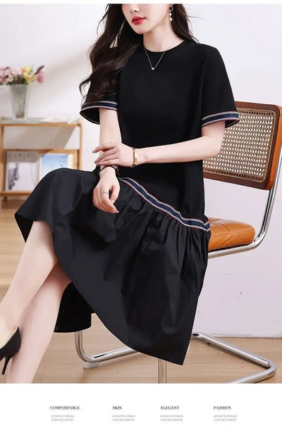 A-Line Short Sleeve Midi Dress – Casual Summer Style