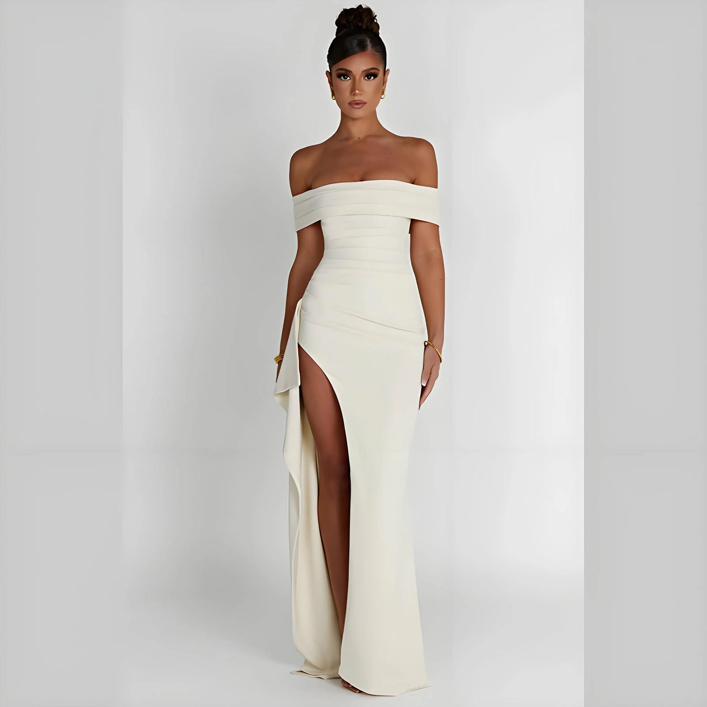 Off-Shoulder Side Slit Evening Dress – Elegant Party
