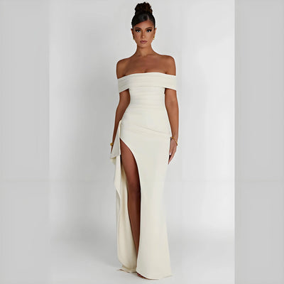 Off-Shoulder Side Slit Evening Dress – Elegant Party