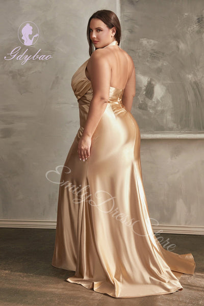 Halter Satin Deep V-Neck Evening Gown – Elegant Formal Dress