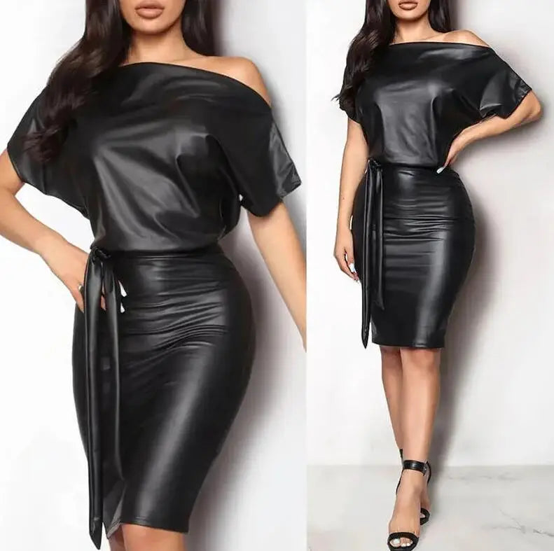 Asymmetrical Faux Leather Bodycon Dress – Summer Sexy