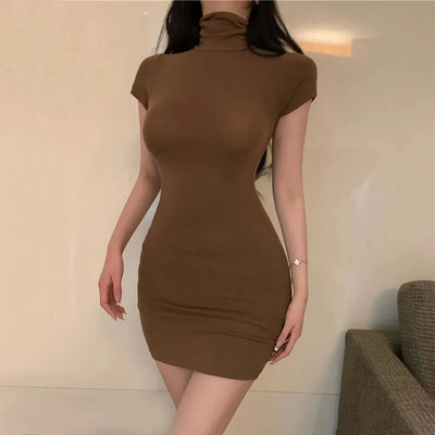 High Neck Short Sleeve Bodycon Dress – Club & Date Night Outfit