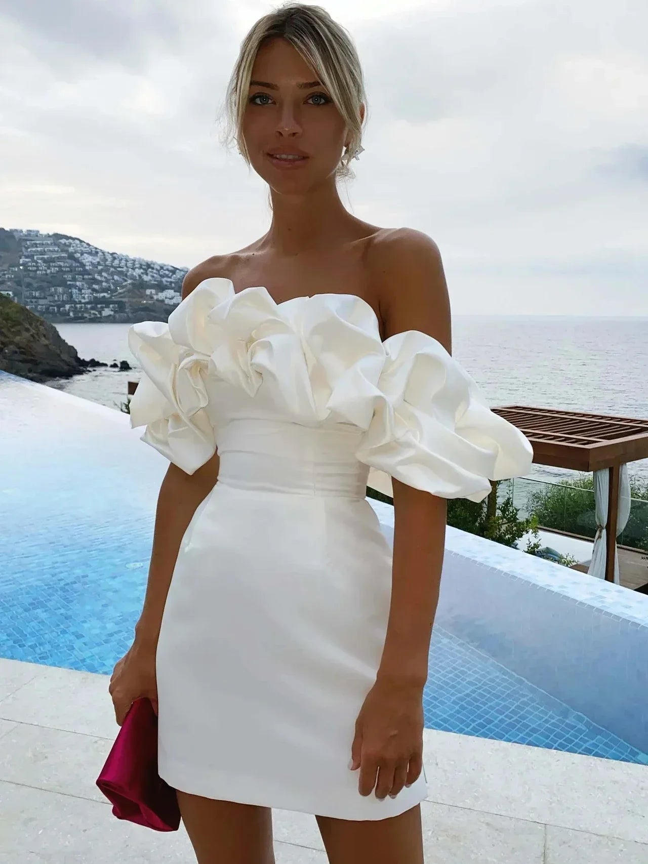 Slash Neck Red Bodycon Dress – Elegant Party & Beach