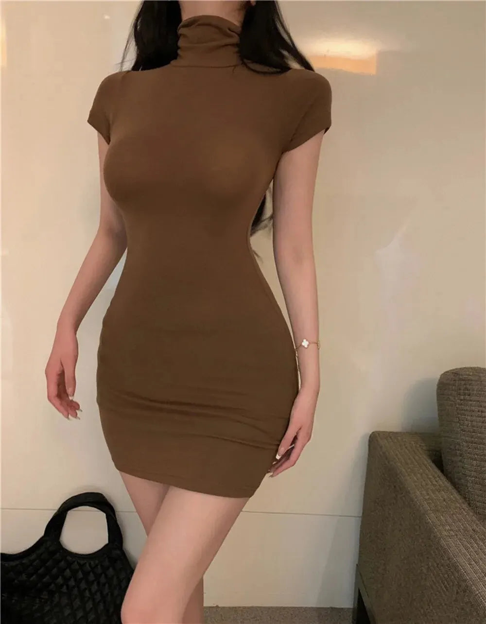 High Neck Short Sleeve Bodycon Dress – Club & Date Night Outfit