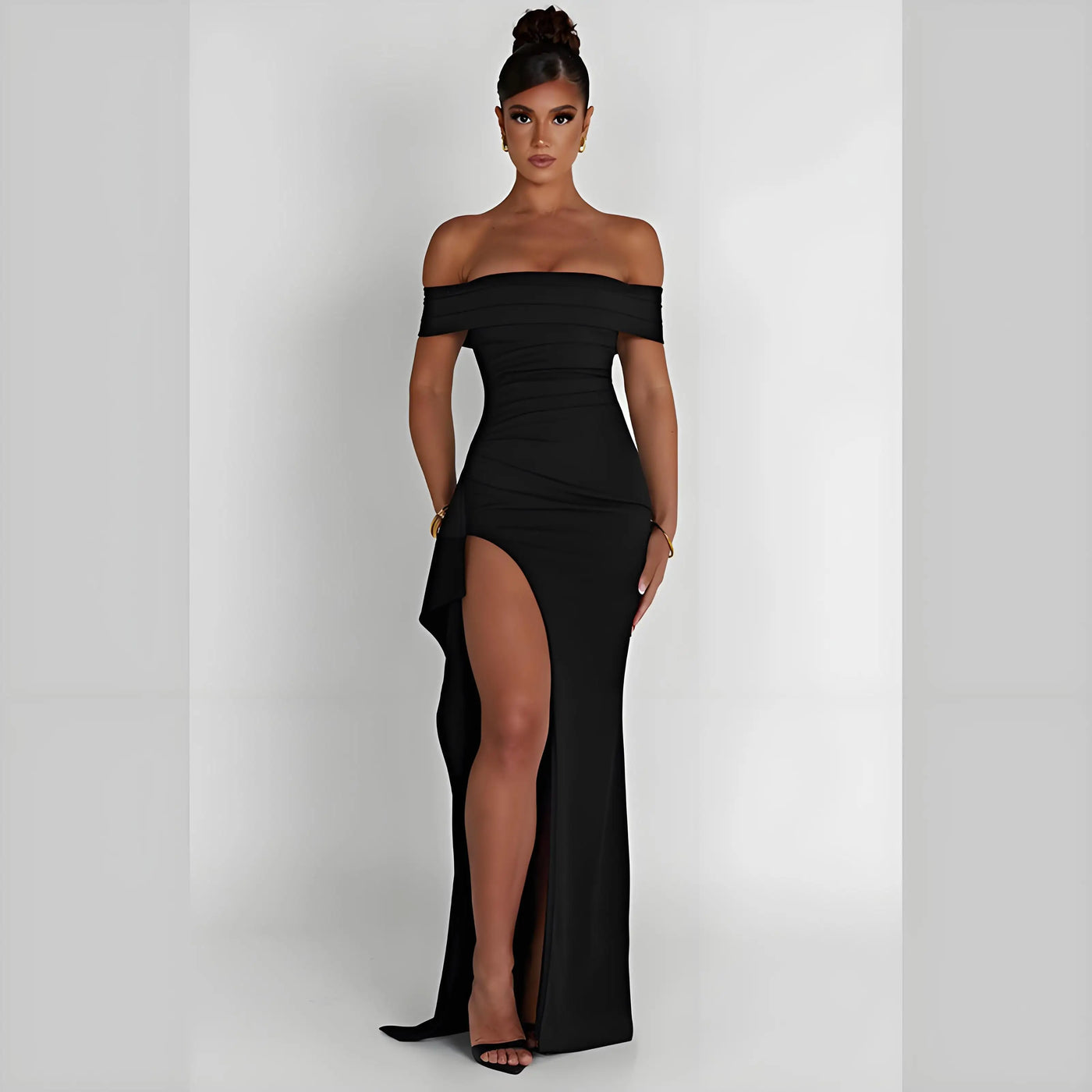Off-Shoulder Side Slit Evening Dress – Elegant Party