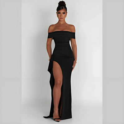 Off-Shoulder Side Slit Evening Dress – Elegant Party