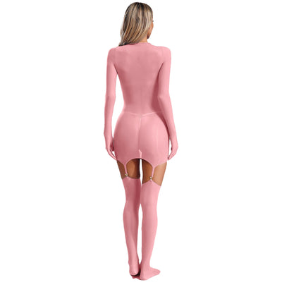 Sheer Long Sleeve Bodycon Dress – Club & Party Set with Stockings