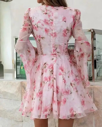 Floral V-Neck Bell Sleeve Dress – Summer Party Outfit