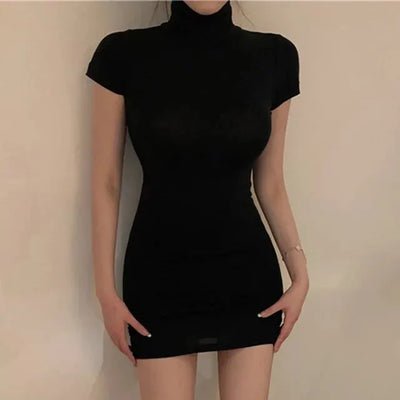 High Neck Short Sleeve Bodycon Dress – Club & Date Night Outfit