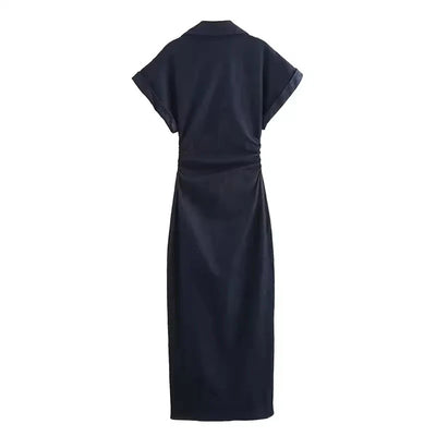 Ruched Denim Midi Dress – Casual Streetwear