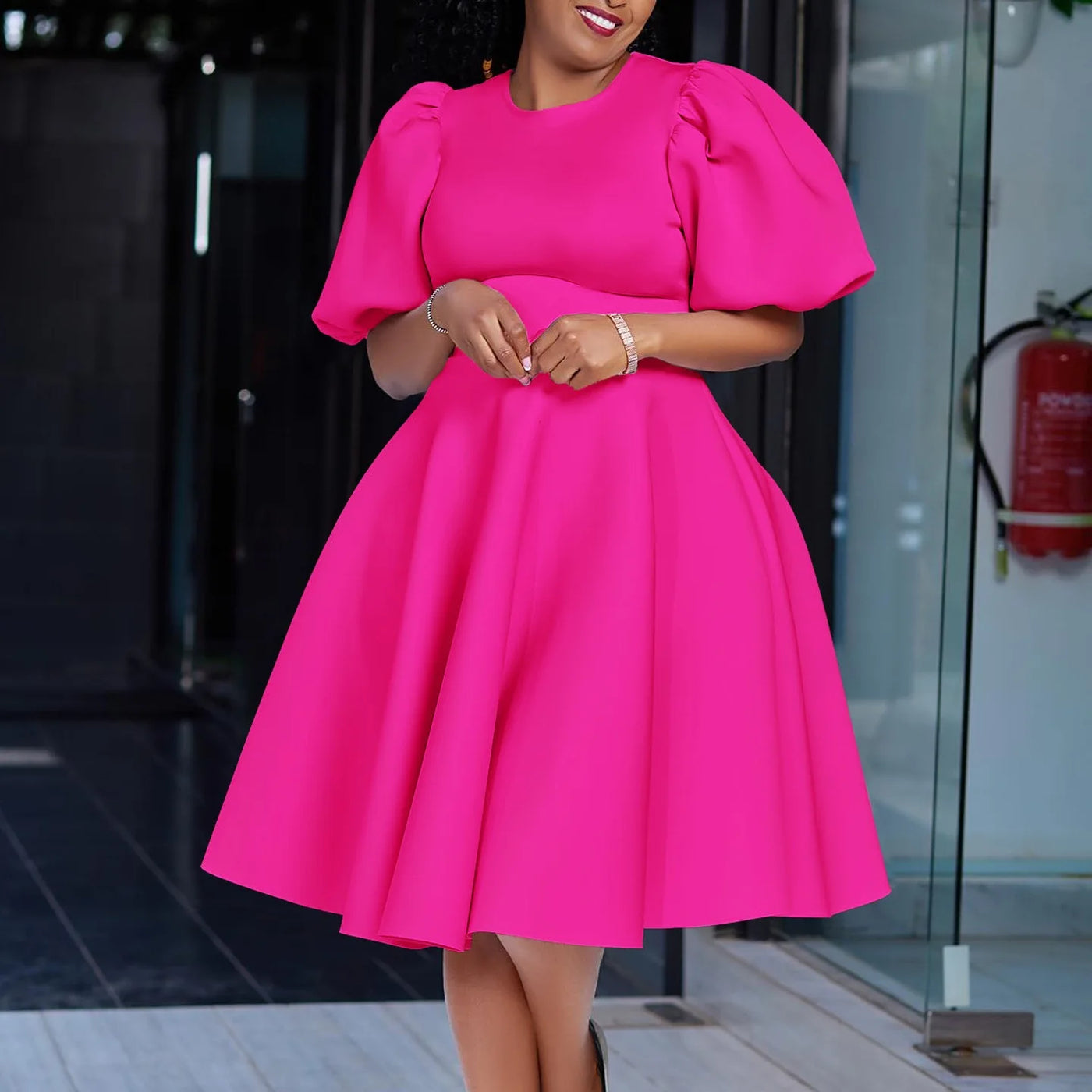 O-Neck Pleated Midi Dress – Elegant Party Outfit