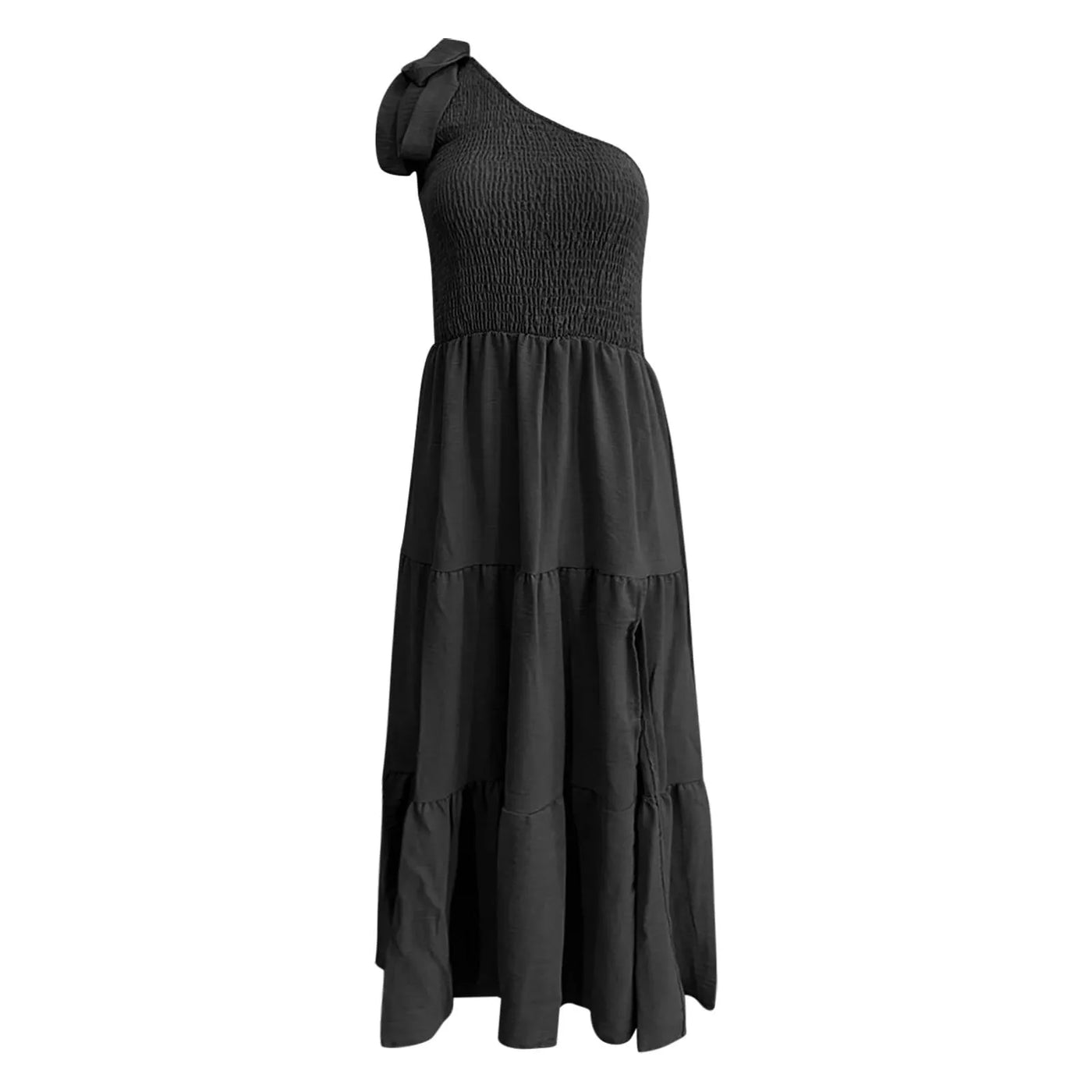 One Shoulder Smocked Midi Dress – Casual Summer