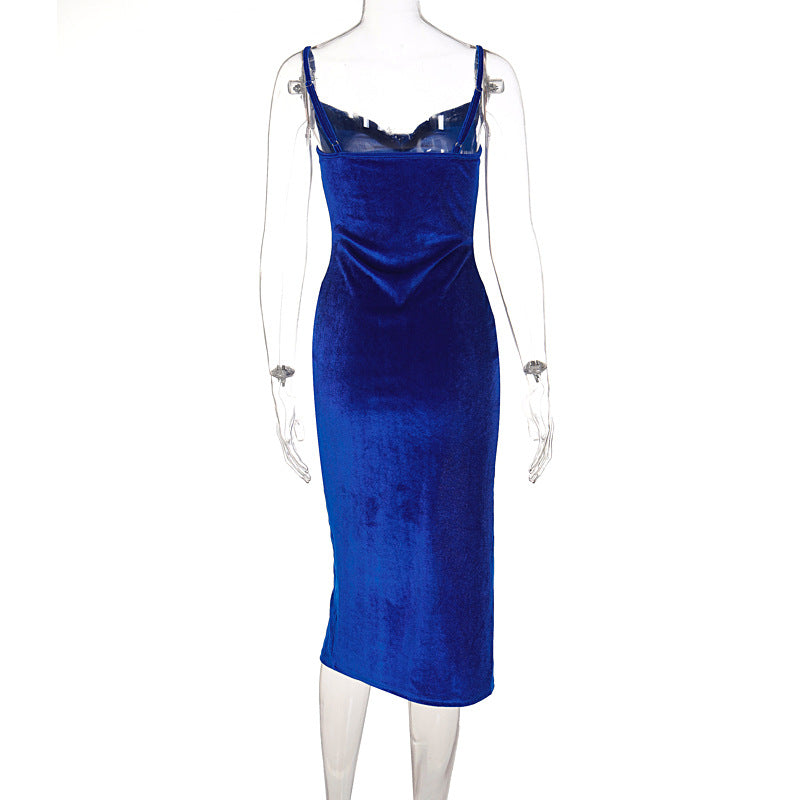 Velvet Off-Shoulder Bodycon Midi Dress