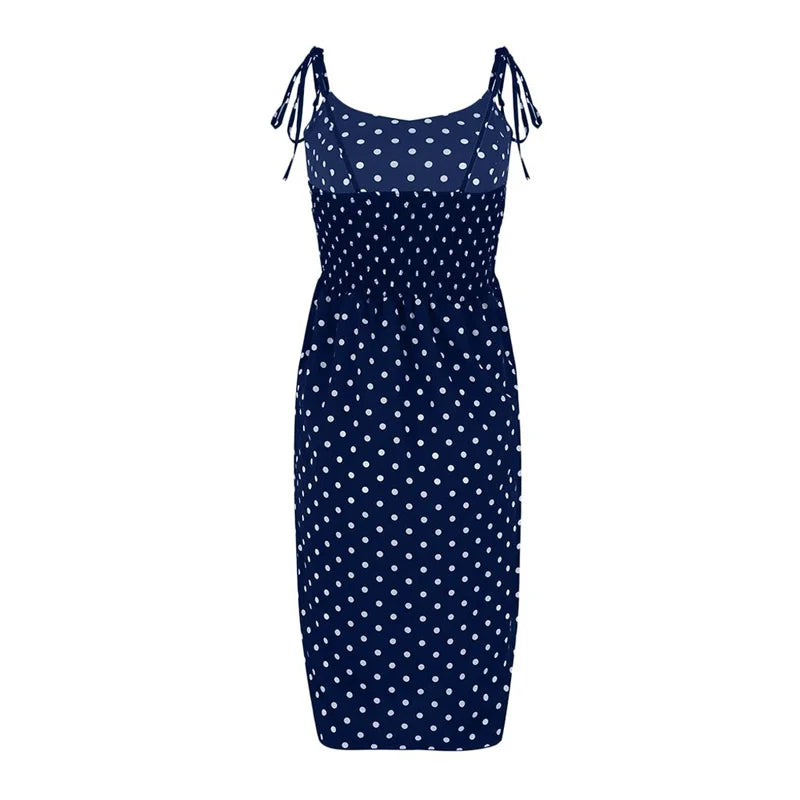 Polka Dot V-Neck Pleated Dress – Summer Beach Outfit