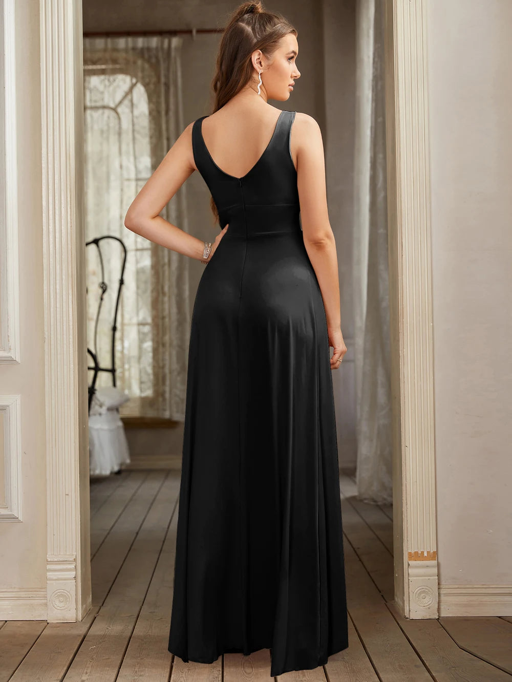 Split V-Neck Backless Evening Dress – Wedding & Party