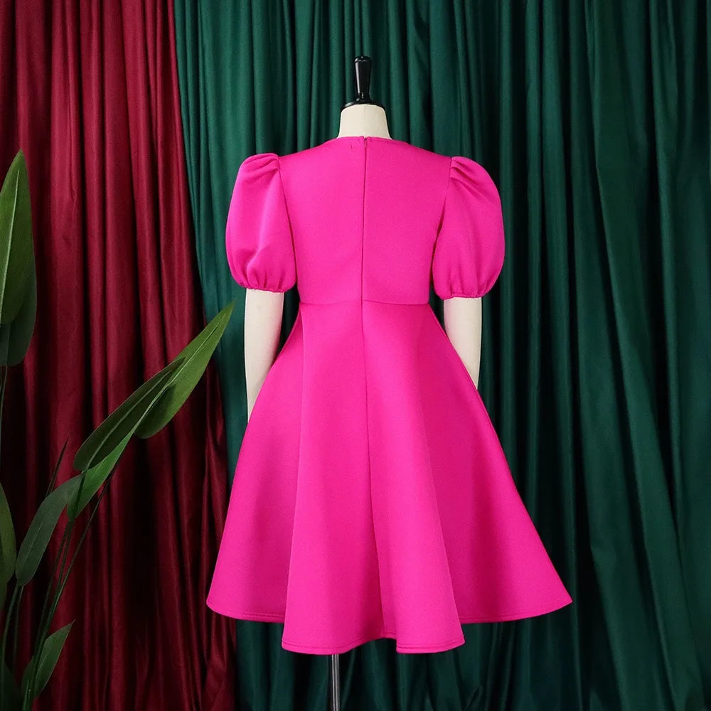 O-Neck Pleated Midi Dress – Elegant Party Outfit