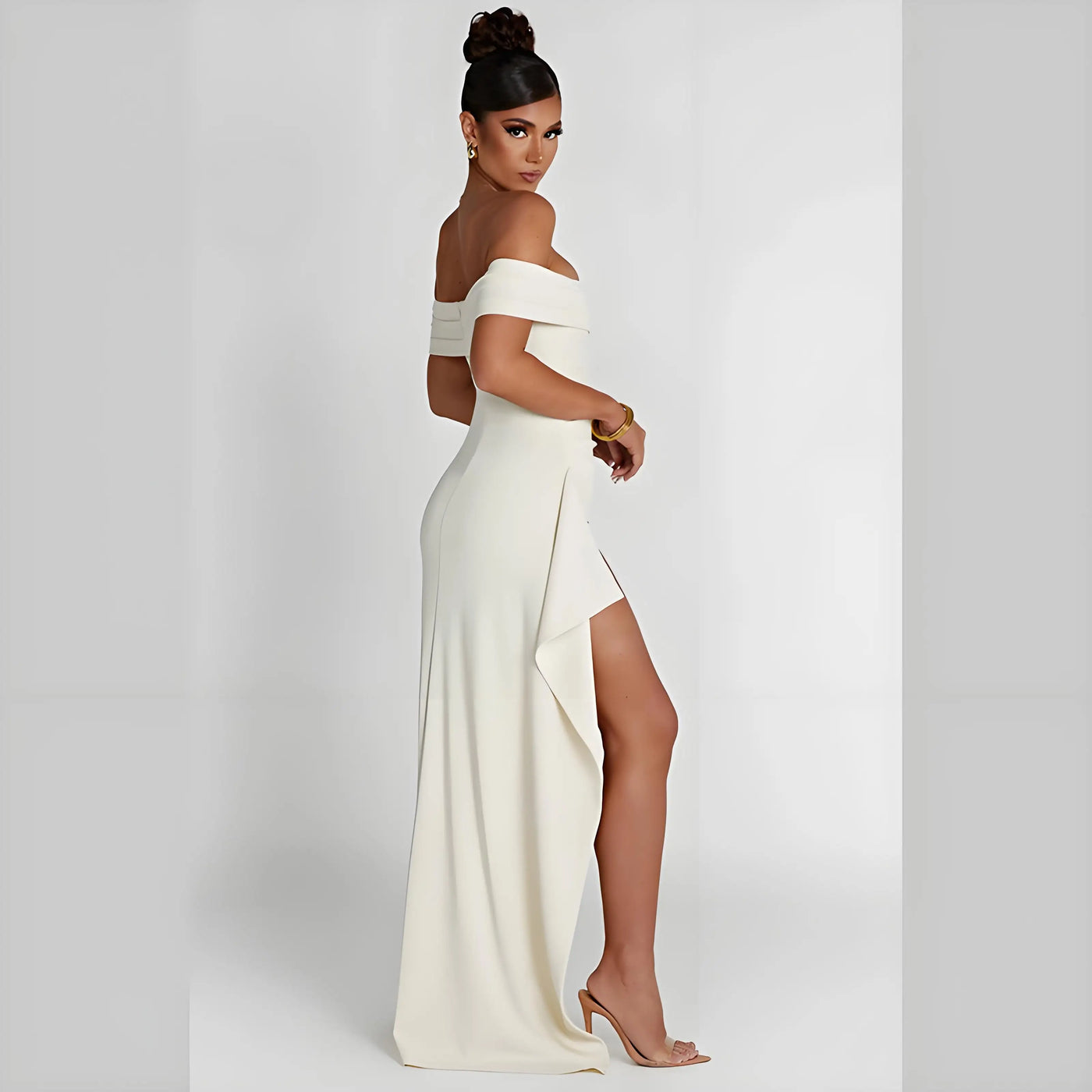 Off-Shoulder Side Slit Evening Dress – Elegant Party
