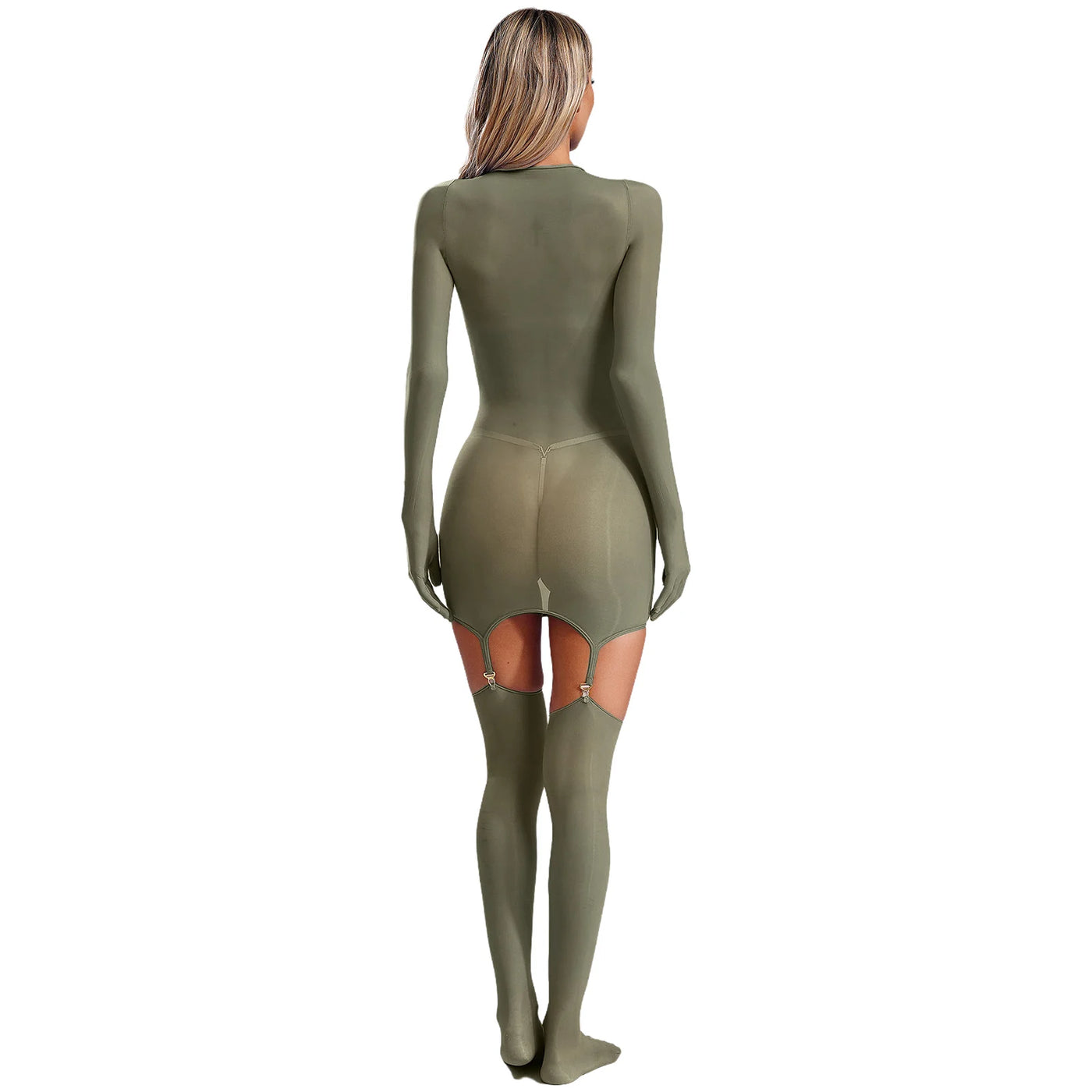 Sheer Long Sleeve Bodycon Dress – Club & Party Set with Stockings