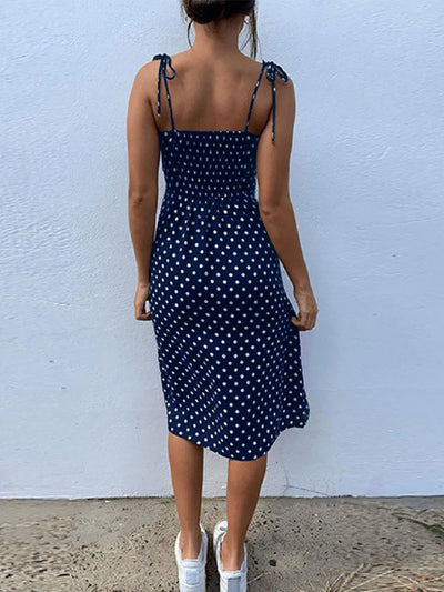 Polka Dot V-Neck Pleated Dress – Summer Beach Outfit