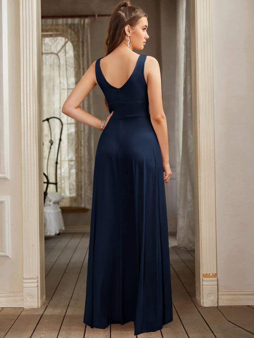 Split V-Neck Backless Evening Dress – Wedding & Party