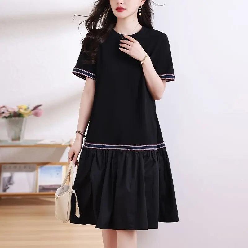 A-Line Short Sleeve Midi Dress – Casual Summer Style