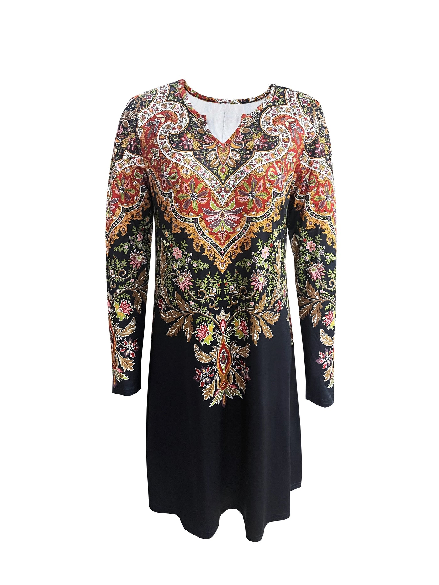 Retro Printed Long Sleeve Dress – Spring Casual Outfit