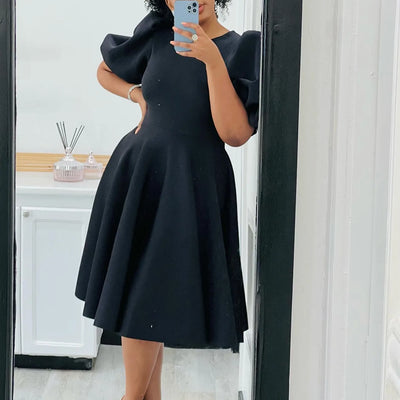 O-Neck Pleated Midi Dress – Elegant Party Outfit