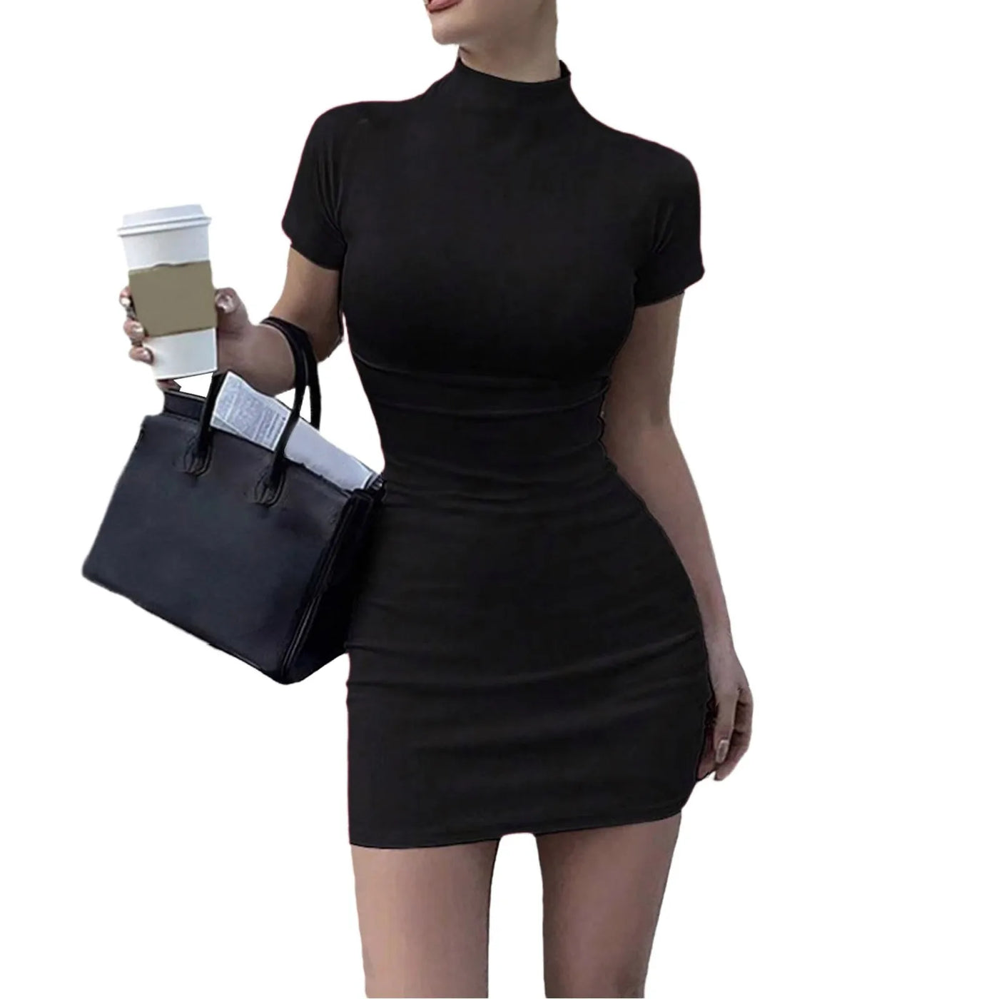 High Neck Bodycon Dress – Short Sleeve Fitted Club & Date Night Outfit