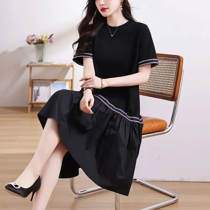 A-Line Short Sleeve Midi Dress – Casual Summer Style