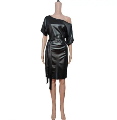 Asymmetrical Faux Leather Bodycon Dress – Summer Sexy