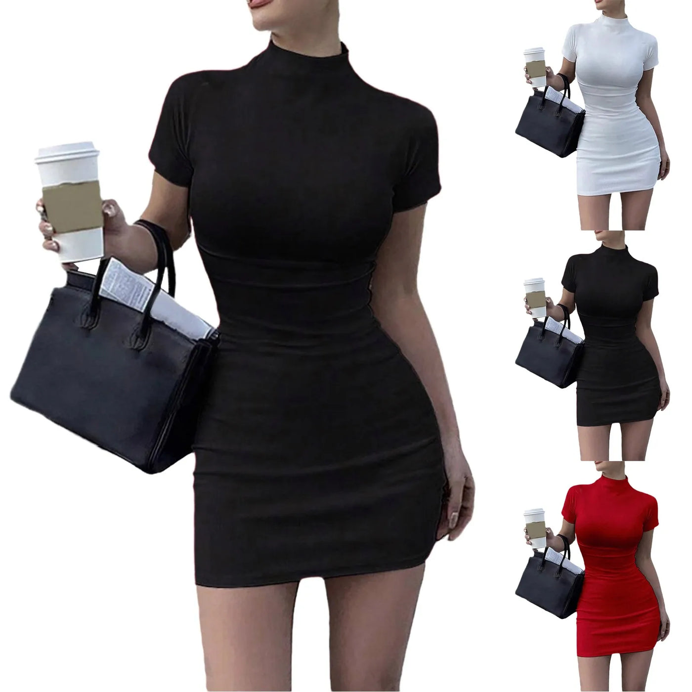 High Neck Bodycon Dress – Short Sleeve Fitted Club & Date Night Outfit