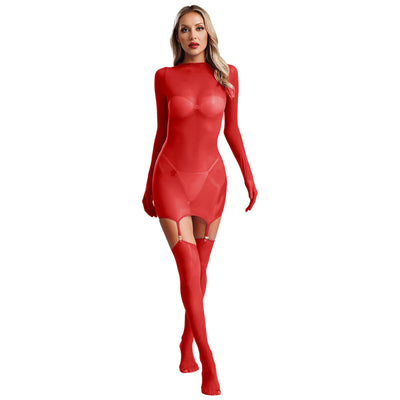 Sheer Long Sleeve Bodycon Dress – Club & Party Set with Stockings