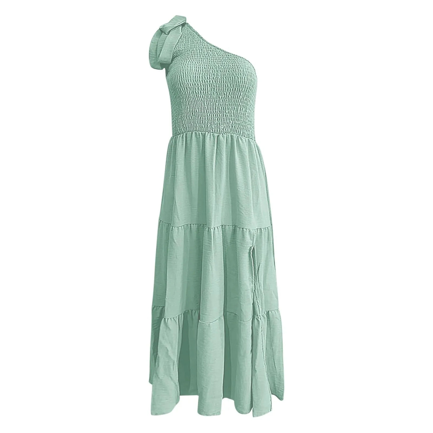 One Shoulder Smocked Midi Dress – Casual Summer