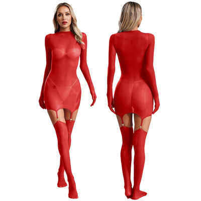 Sheer Long Sleeve Bodycon Dress – Club & Party Set with Stockings