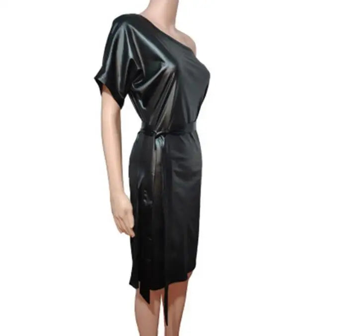 Asymmetrical Faux Leather Bodycon Dress – Summer Sexy