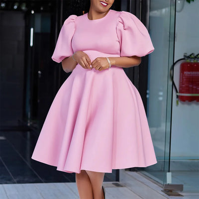 O-Neck Pleated Midi Dress – Elegant Party Outfit