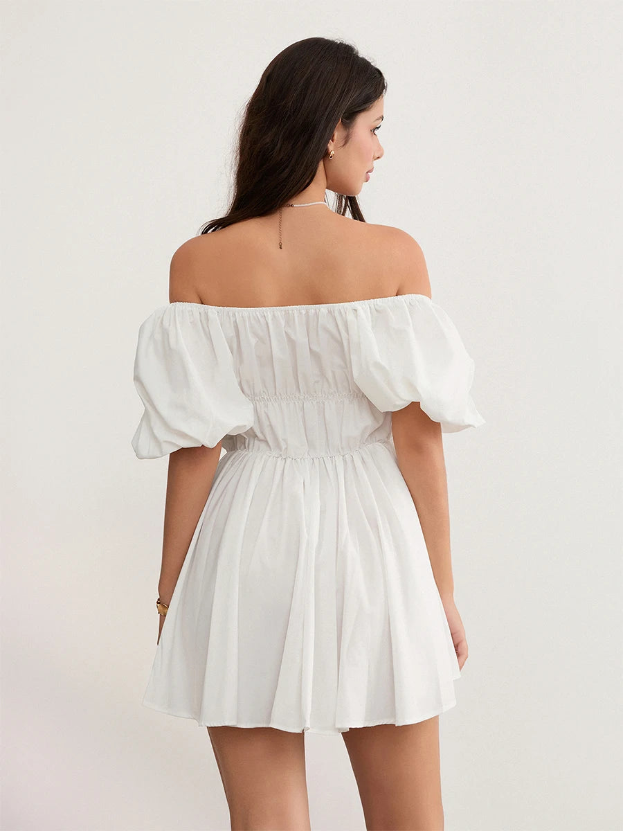 Off-Shoulder Puff Sleeve Mini Dress – Summer Casual & Elegant