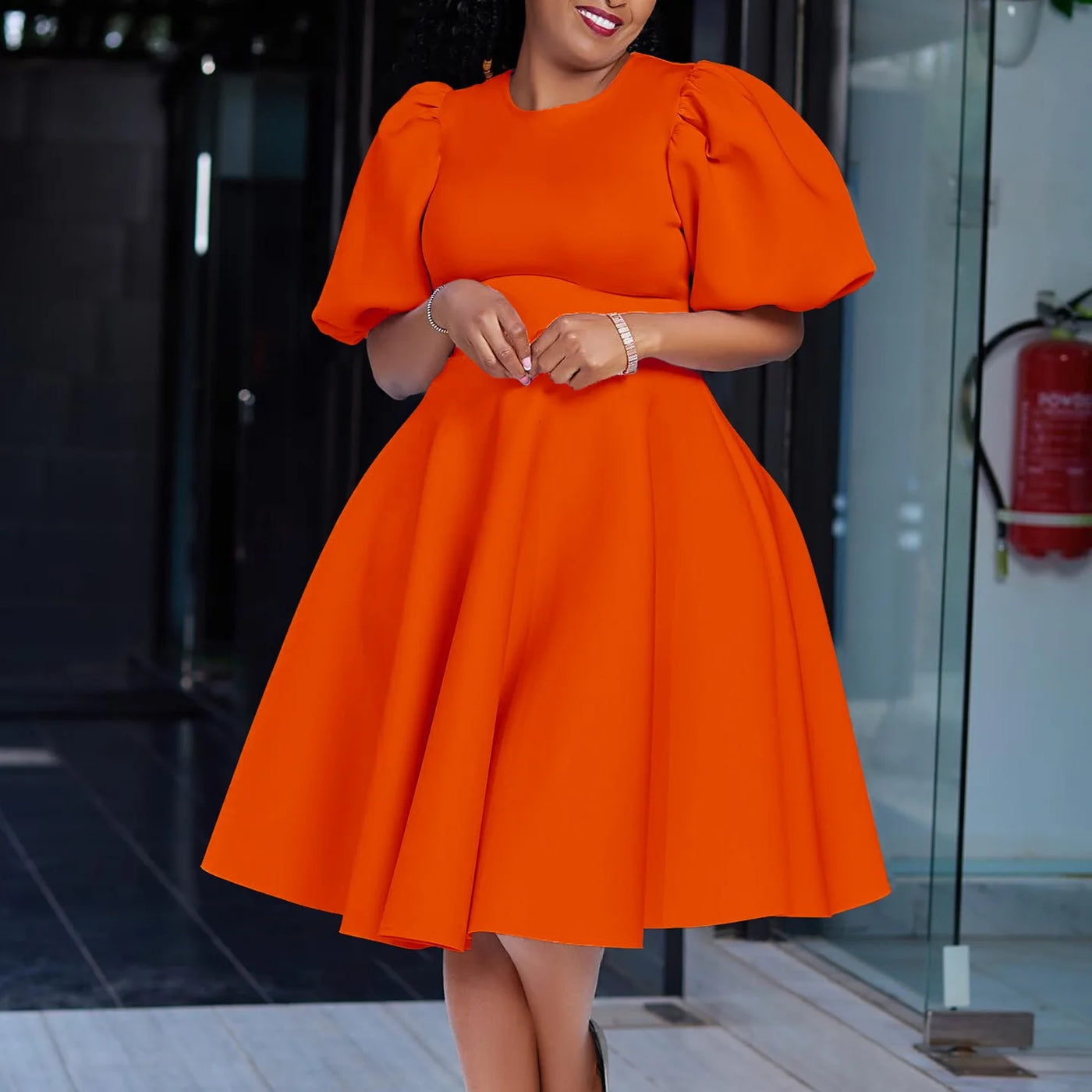 O-Neck Pleated Midi Dress – Elegant Party Outfit