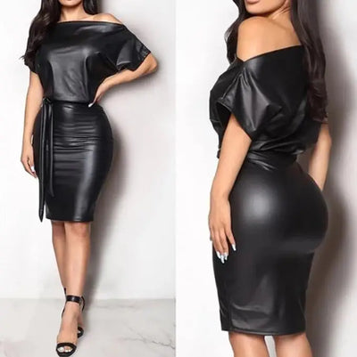 Asymmetrical Faux Leather Bodycon Dress – Summer Sexy