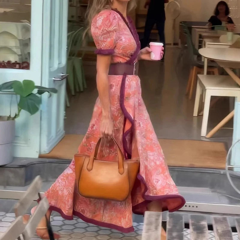 V-Neck Puff Sleeve Maxi Dress – Boho Summer Style