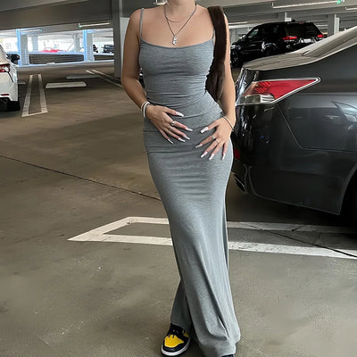 Sleeveless Backless Bodycon Maxi Dress – Summer Elegant Outfit