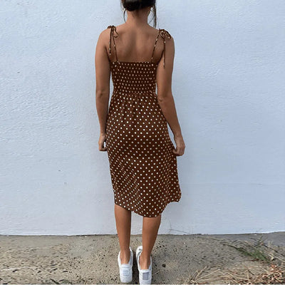 Polka Dot V-Neck Pleated Dress – Summer Beach Outfit