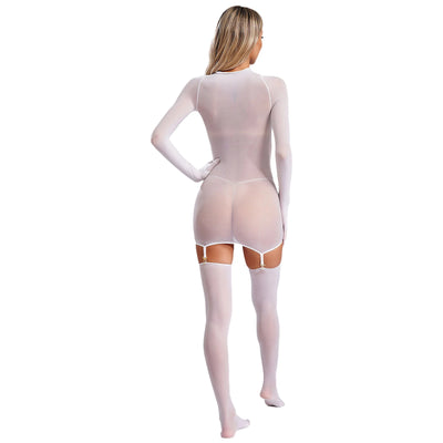 Sheer Long Sleeve Bodycon Dress – Club & Party Set with Stockings