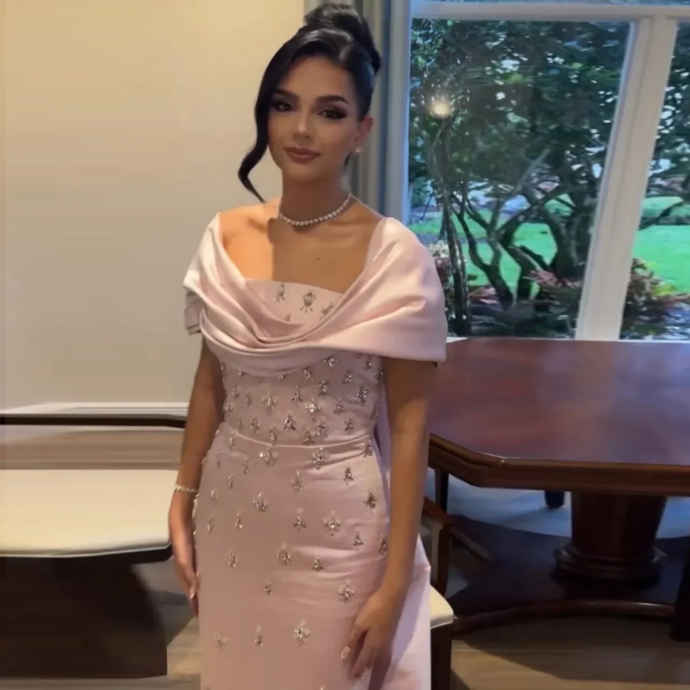 Custom Off-Shoulder Dubai Evening Gown